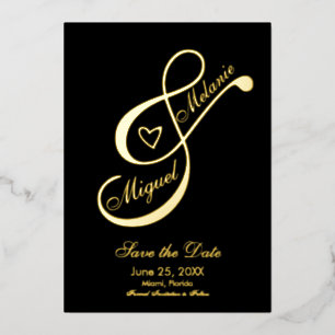 Ampersand Herz schwarz Save the Date geprägt Folieneinladung