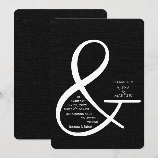 Ampersand Hochzeit Einladung zu schwarzer Textur (Vorne/Hinten)