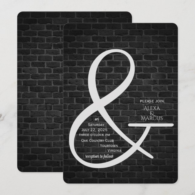 Ampersand Hochzeitseinladung an der dunklen Ziegel Einladung (Vorne/Hinten)