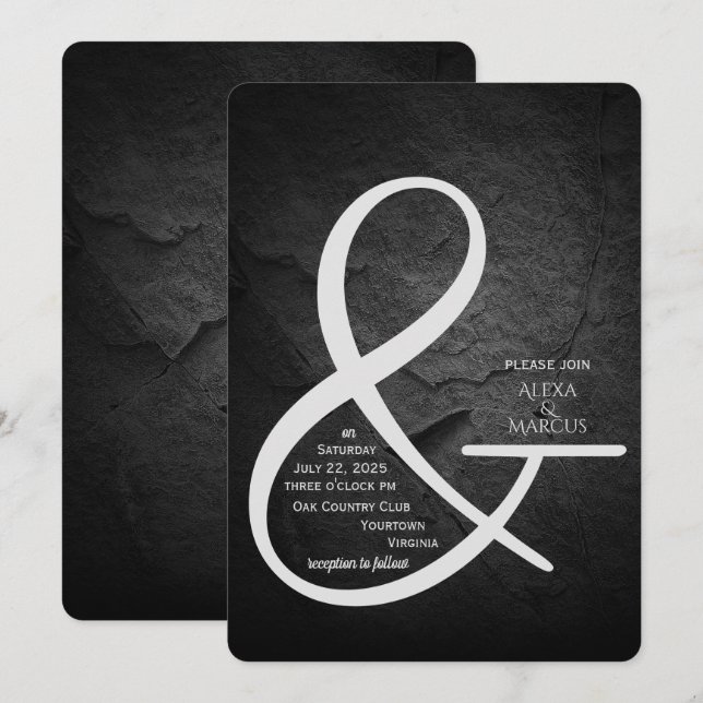 Ampersand Hochzeitseinladung auf schwarzem Schiefe Einladung (Vorne/Hinten)