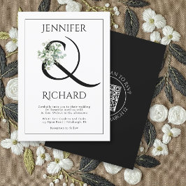 Ampersand mit Eukalyptus-Zweig und QR-Hochzeit Einladung