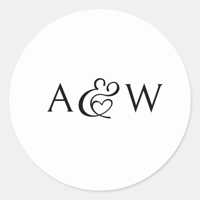 Ampersand Monogram Black and White Wedding Runder Aufkleber (Vorderseite)