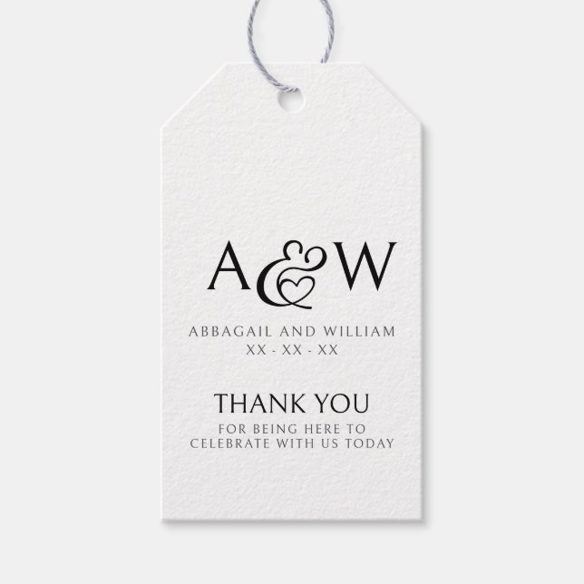 Ampersand Monogram Black & White Wedding Vielen Da Geschenkanhänger (Vorderseite)