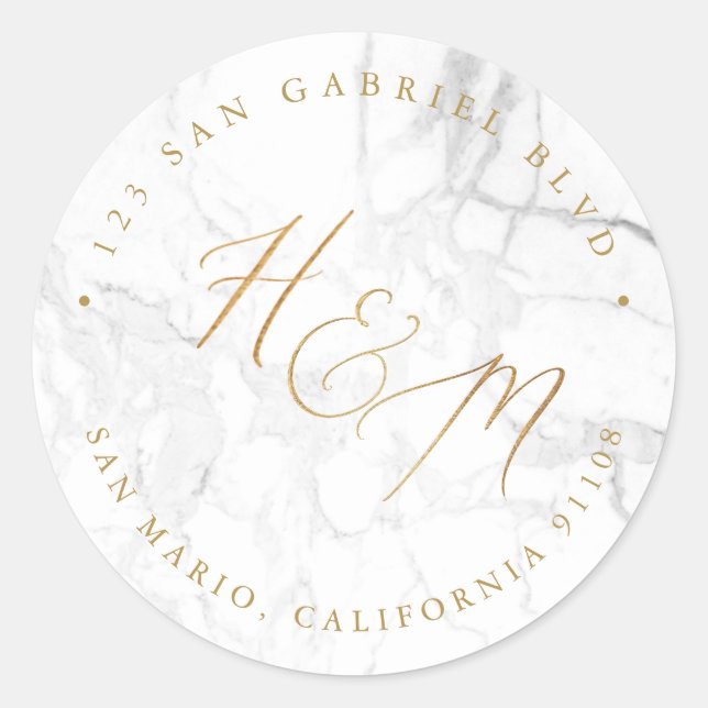 Ampersand Monogram Calligrafy Imitate Gold Marmor Runder Aufkleber (Vorderseite)