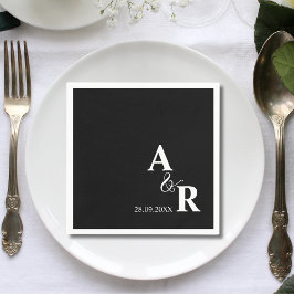 Ampersand Monogram Custom Black Wedding Cocktail Serviette
