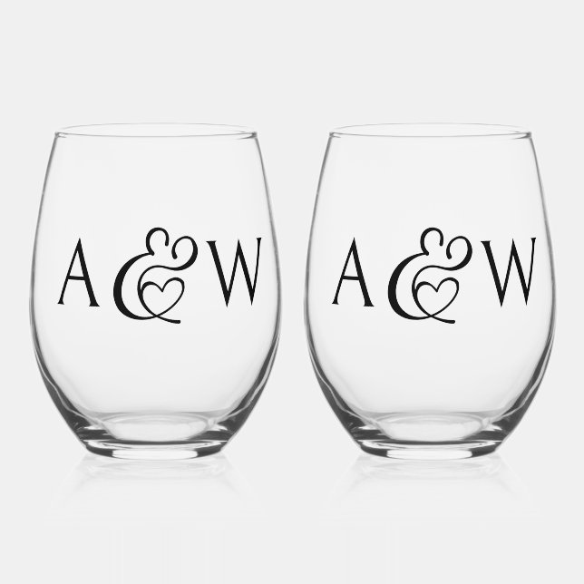 Ampersand Monogram Initials Moderne schicke Hochze Weinglas Ohne Stiel (Vorderseite)