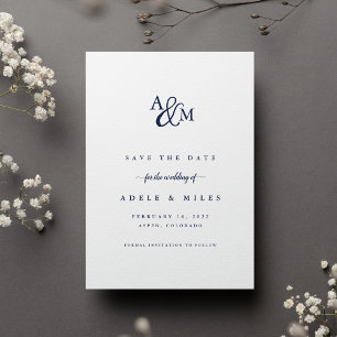 Ampersand Monogram Save the Date Card Navy