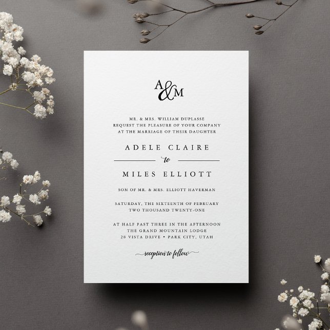 Ampersand Monogram Wedding Einladung (Classic monogram wedding invitation)