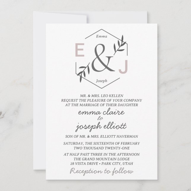 Ampersand Monogram Wedding Einladung (Vorderseite)