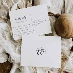 Ampersand-Monogramm-RSVP-Postkarte mit Essensauswa Einladungspostkarte
