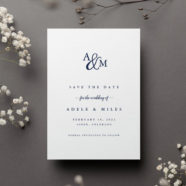 Ampersand-Monogramm-Save the Date-Karte | Marine Save The Date (Von Creator hochgeladen)