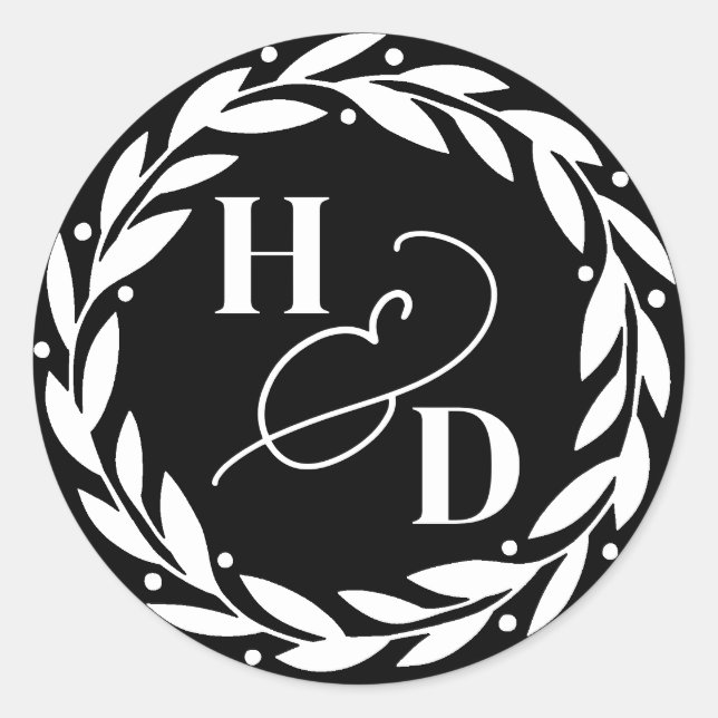 Ampersand Paare Initials Wreath Wedding Runder Aufkleber (Vorderseite)