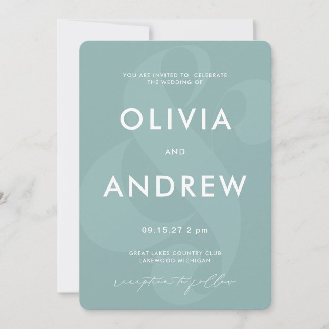 Ampersand Pastel Seafoam Green Wedding Einladung (Vorderseite)