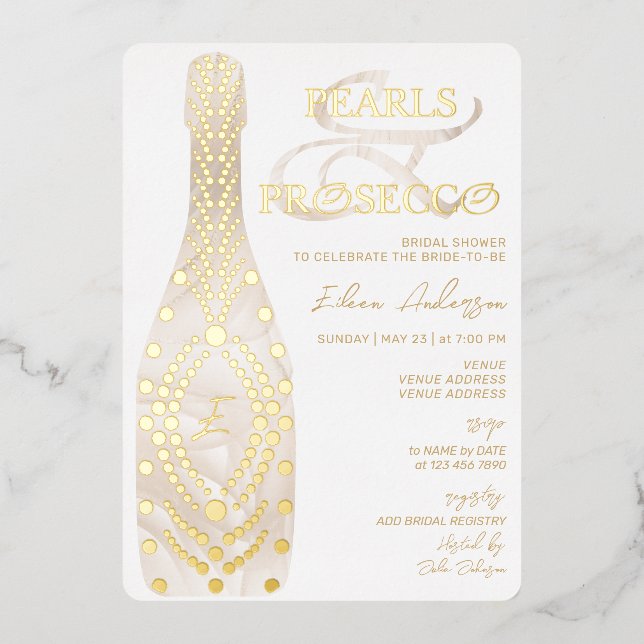 Ampersand Perlen & Prosecco Brautparty Gold Folieneinladung (Vorderseite)
