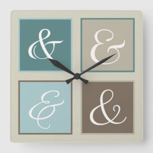 Ampersand-Quadrate, Aquamarin, blau, braun, grau Quadratische Wanduhr