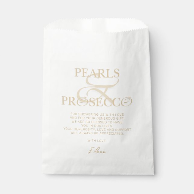 Ampersand Weiße Perlen & Prosecco Brautparty Geschenktütchen (Vorderseite)