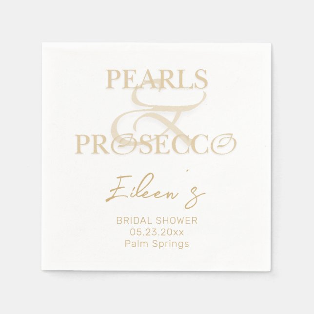 Ampersand Weiße Perlen & Prosecco Brautparty Serviette (Vorderseite)