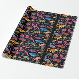 Amphibien in fantasievollen Farben auf schwarz Geschenkpapier