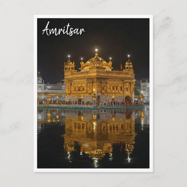 Amritsar Golden Tempel India Night Postkarte (Vorderseite)