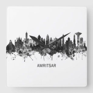 Amritsar Punjab Skyline BW Quadratische Wanduhr