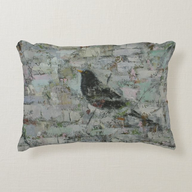 Amsel im Baum Dekokissen (Vorderseite)