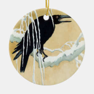 Amsel im Schnee, Ikeda Koson Keramikornament