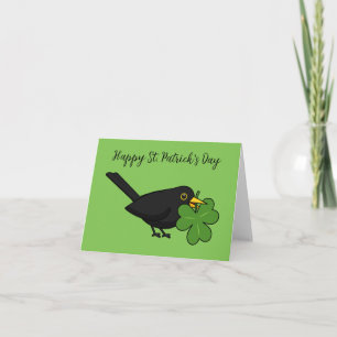 Amsel mit Kleeblatt Cartoon   Text hinzufügen Karte