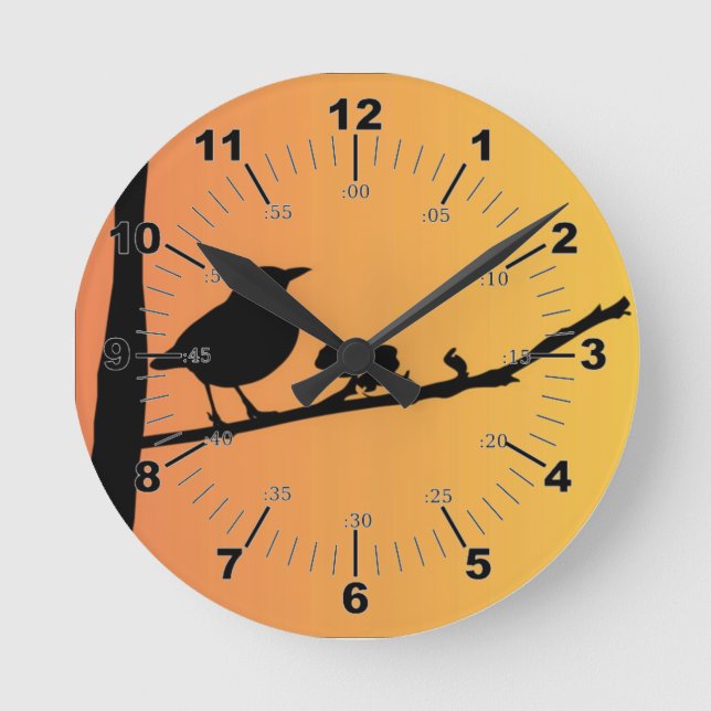 Amsel-Silhouette Runde Wanduhr (Vorderseite)