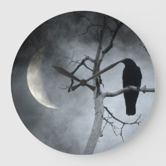 Amsel und der sichelförmige Mond Große Wanduhr