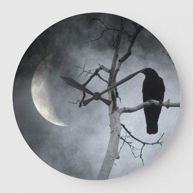 Amsel und der sichelförmige Mond Große Wanduhr (Vorderseite)