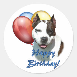 AmStaff Happy Birthday Balloon. Runder Aufkleber
