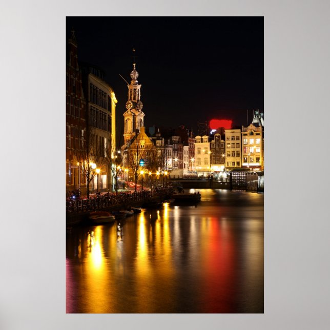 Amsterdam am Abend in Amsterdam Niederlande Poster (Vorne)
