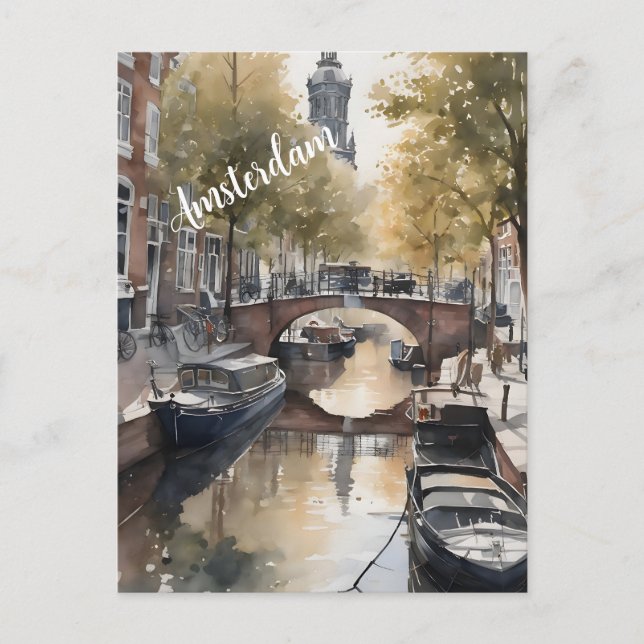 Amsterdam Aquarellmalerei Feiertagspostkarte (Vorderseite)
