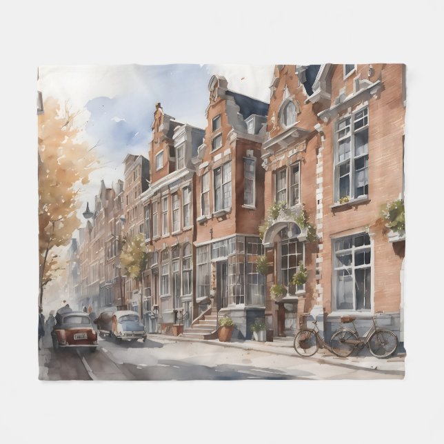 Amsterdam Aquarellmalerei Fleecedecke (Vorderseite (Horizontal))