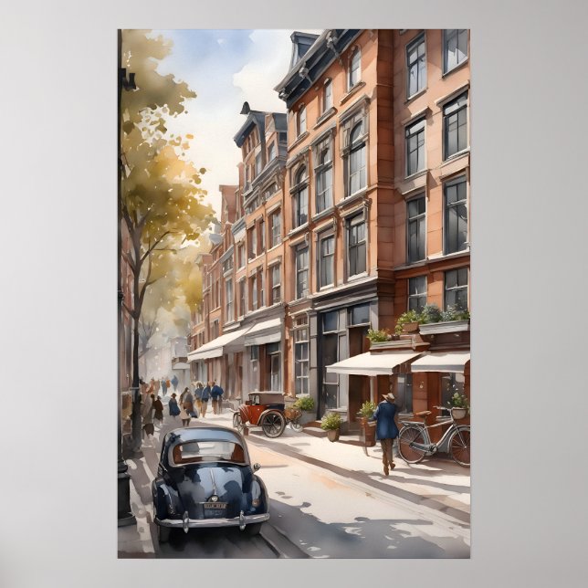 Amsterdam Aquarellmalerei Poster (Vorne)