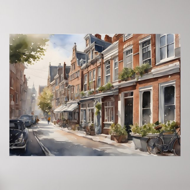 Amsterdam Aquarellmalerei Poster (Vorne)