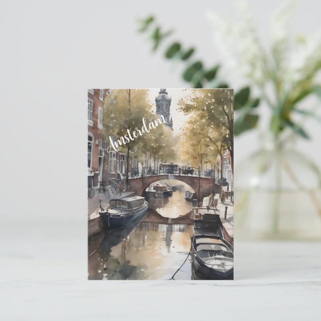 Amsterdam Aquarellmalerei Postkarte (Stehend Vorderseite)