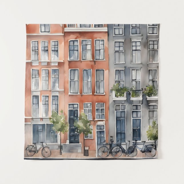 Amsterdam Aquarellmalerei Wandteppich (Vorderseite)