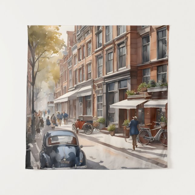 Amsterdam Aquarellmalerei Wandteppich (Vorderseite)