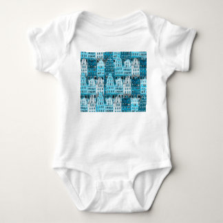Amsterdam Architektur, blaue Aquarelltextur. Baby Strampler