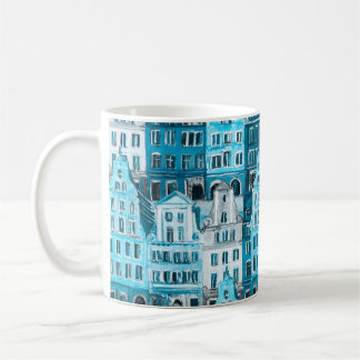 Amsterdam Architektur, blaue Aquarelltextur. Kaffeetasse