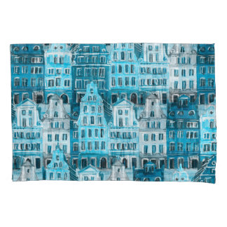 Amsterdam Architektur, blaue Aquarelltextur. Kissenbezug