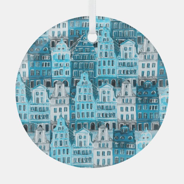 Amsterdam Architektur, blaue Aquarelltextur. Ornament Aus Glas (Vorderseite)