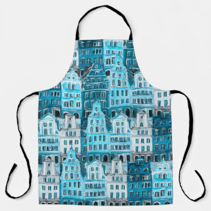 Amsterdam-Architektur, blaue Aquarelltextur. Schürze