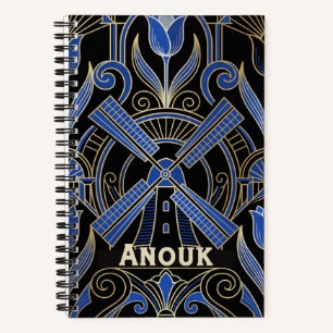 Amsterdam Art Deco Windmühlen Benutzerdefinierte Notizbuch