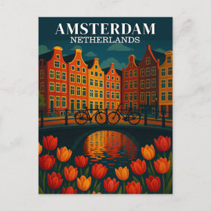Amsterdam bei Night Bicycles on Bridge Blume Postkarte