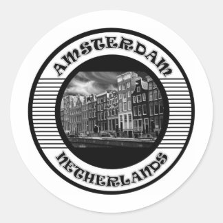 AMSTERDAM BLACK AND WHITE RUNDER AUFKLEBER