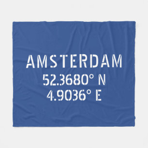 Amsterdam Breitengrad Längengrad Blau Fleecedecke