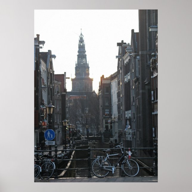 Amsterdam Canal Bike Church Holland Foto Poster (Vorne)