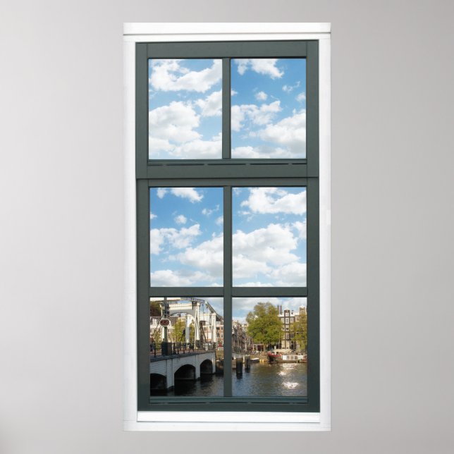 Amsterdam Canal Cityscape Fake Window View Poster (Devant)